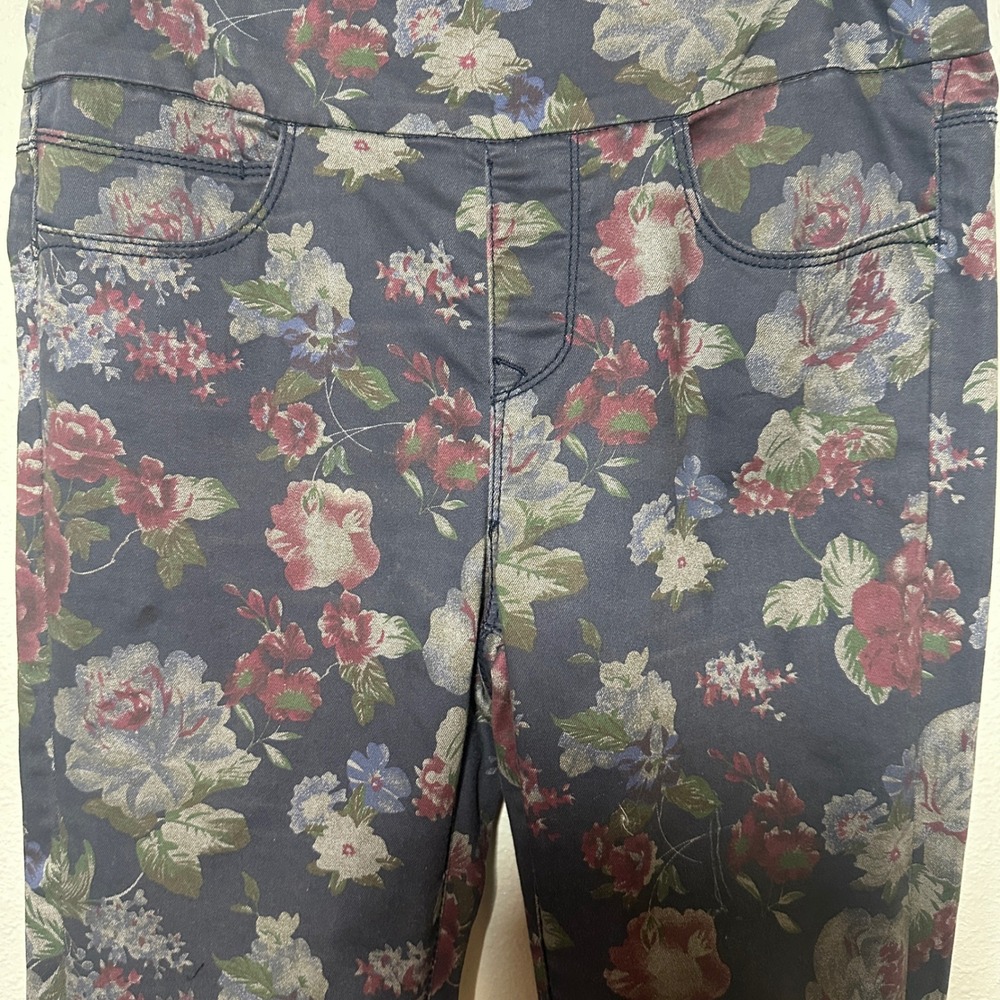 Lola Jeans Rebeccah BR High Rise Straight Floral Pants Blue Rose Stretch Size 8